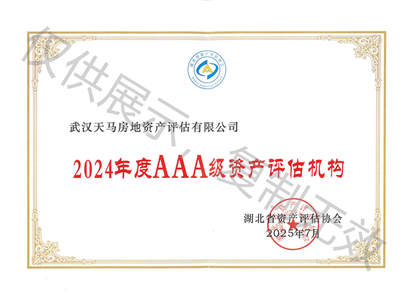 武汉天马房地资产评估有限公司-2024年度AAA级资产评估机构