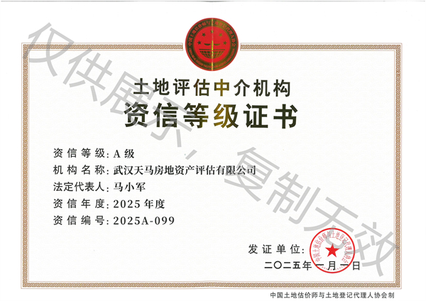 武汉天马房地资产评估有限公司-2025年度A级资信等级证书