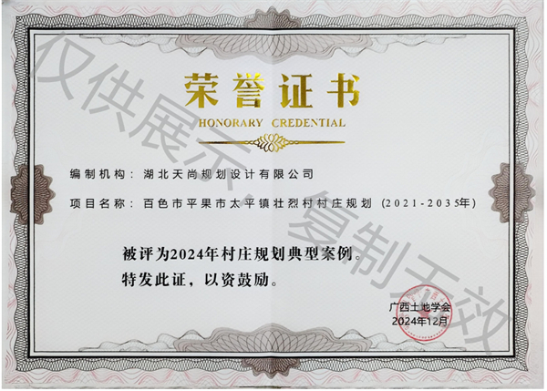 湖北天尚规划设计有限公司-2024年村庄规划典型案例荣誉证书